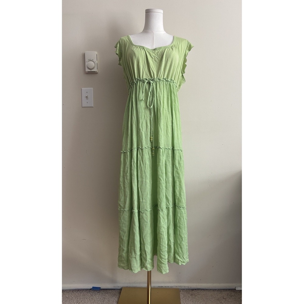 Forbidden Tiered Dress Womens XL Y2K Pullover Stretch Vintage Green Fairy Boho